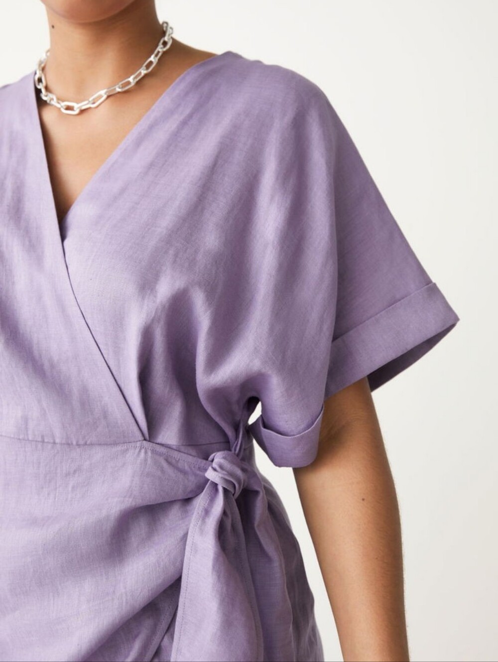 & Other Stories Wrap 100% Linen Lilac Mini Dress - Size 4 - Picture 2 of 4